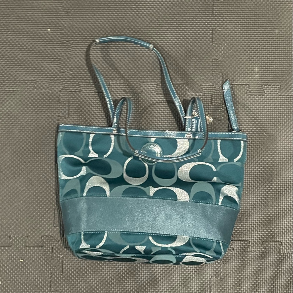 Coach Teal Signature Tote - Picture 2 of 3